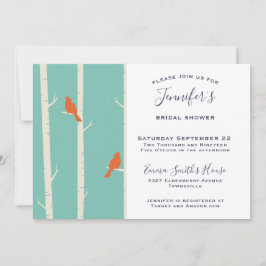 Convite Aves Laranja no Chá de panela da Árvore de Birch