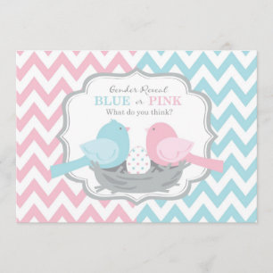 Convite Aves Rosa ou Azuis e Gênero Chevron Revelação