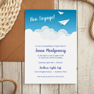 Convite Avião de Papel Saindo da Festa de Despedida