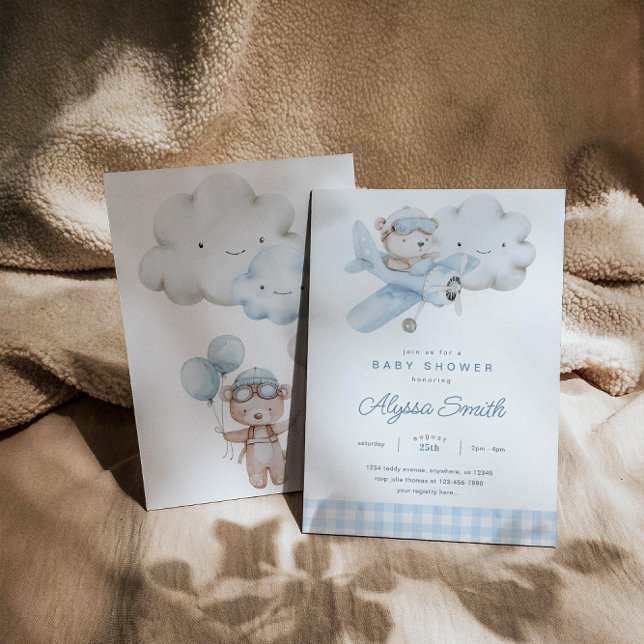 Convite Avião e Chá de fraldas do Urso de Teddy (Criador carregado)