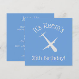 Convite Avião em Azul Aniversário Personalizado Elegante