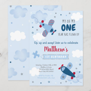 Convite Avião Gelado Estende Nuvens Primeiro Aniversário