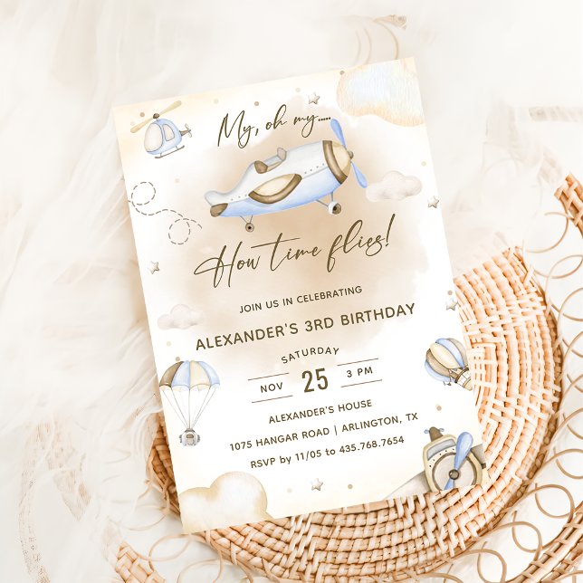 Convite Avião Meu Tempo Voa Viagem aniversário de 3 anos (Criador carregado)