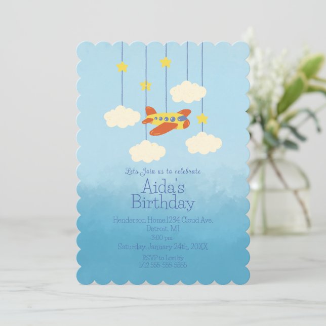 Convite avião no Sky Invitation: Colorful (Em pé/Frente)