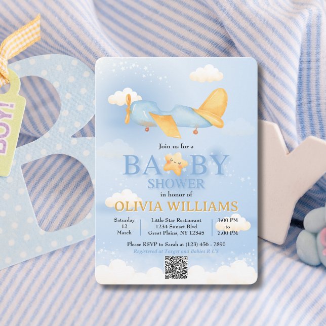 Convite Avião,Nuvens e Estrelas, Azul, Menino, Bonito (Criador carregado)