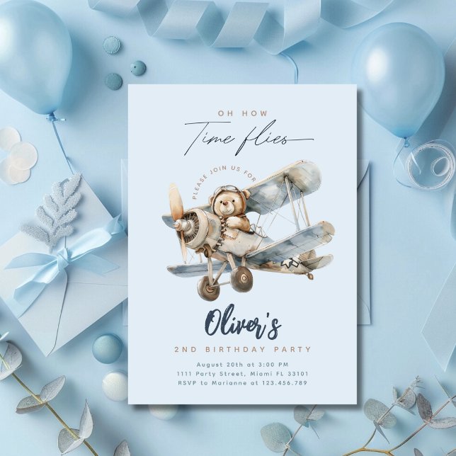 Convite Avião, Urso Azul, Voa Aniversário (Criador carregado)