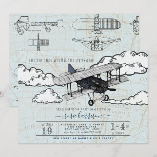 Convite Avião Vintage Chá de fraldas viagem