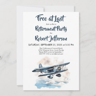 Convite Avião Vintage Livre no Último Aposentário Azul
