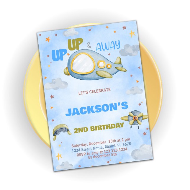 Convite Avião Voos de Aniversário Laranja Azul (Airplane Birthday Invitations Blue Orange)