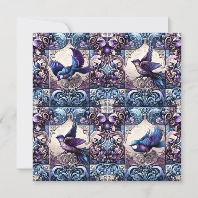 Convite Aviário Vitoriano: Um Jardim Azulejo Roxo (Frente)