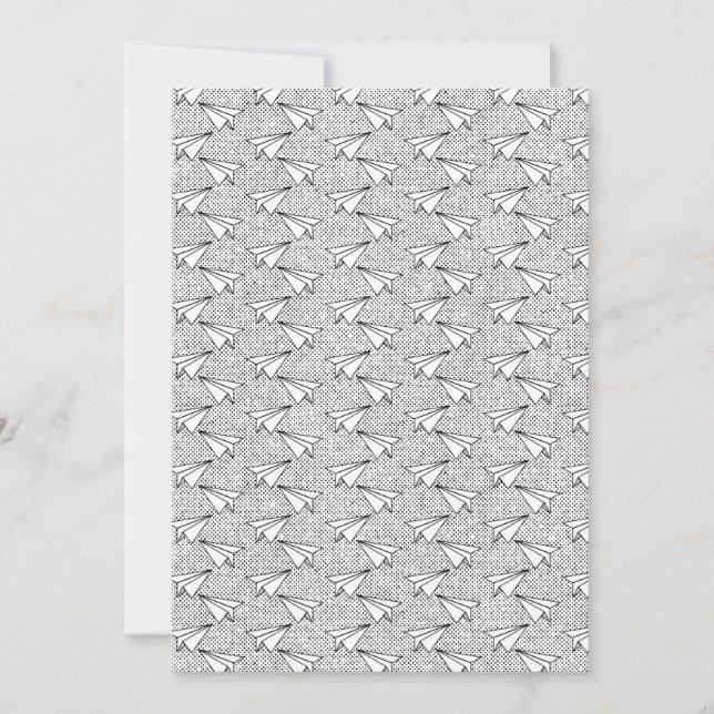 Convite Aviões de papel padrão vintage. (Frente)