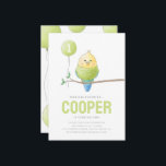 Convite Aviso de Aniversário do Budget Birthday Kid<br><div class="desc">O convite de aniversário do Bird Temed. Para crianças. Balloon. Personalizável. Personalizado. Orçamento. Parakeet. Rosa. Verde. Bolinhas. Balões. Mão pintada. Desenho a mão.</div>