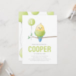 Convite Aviso de Aniversário do Budget Birthday Kid<br><div class="desc">O convite de aniversário do Bird Temed. Para crianças. Balloon. Personalizável. Personalizado. Orçamento. Parakeet. Rosa. Verde. Bolinhas. Balões. Mão pintada. Desenho a mão.</div>