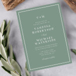 Convite aviso de casamento do Código QR verde da fronteira<br><div class="desc">bordas brancas simples e elegante tema de casamento verde sábio,  o texto,  o código QR e as cores podem ser editados.</div>