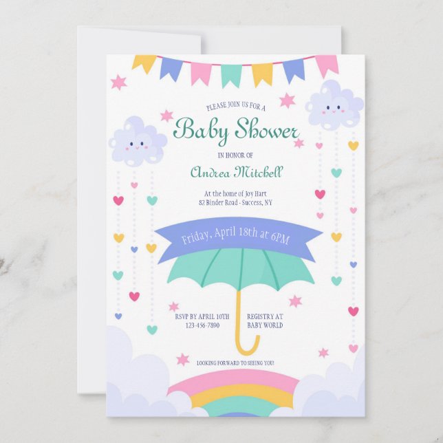 Convite Aviso de Chá de fraldas Redesenhado à Mão (Frente)