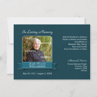 Convite Aviso de Memória de Teal Pinstripe Banner