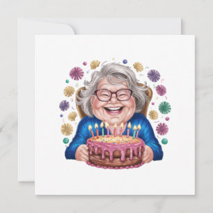 Convite Avó de Óculos Felizes Gráfico de Aniversário