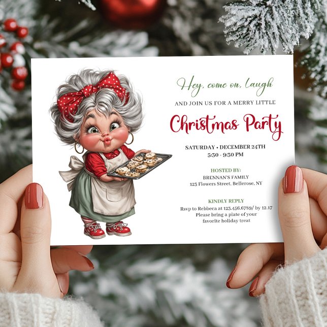 Convite Avó Engraçada e Encantadora Estilo de Humor de Nat (Charming Funny Grandma Comic Christmas Humor Style Invitation

)
