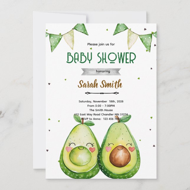 Convite Avocado Baby Shower Invitation (Frente)