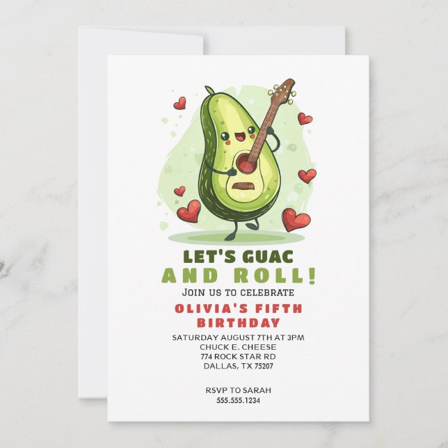 Convite Avocado Fofo Aniversário Personalizado (Frente)