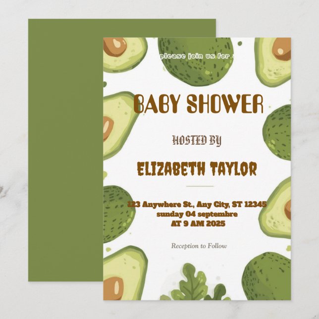 Convite Avocado Themed Baby Shower Invitation  (Frente/Verso)