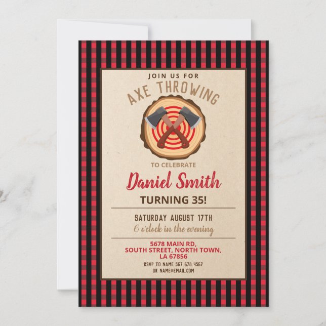 Convite Ax Jogando Onda De Xadrez De Lumberjack De Madeira (Frente)