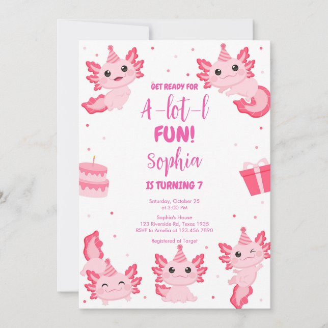 Convite Axolotl Alotl Fun Birthday Party Invitation (Frente)