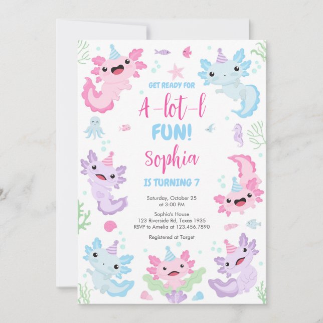 Convite Axolotl Alotl Fun Birthday Party Invitation (Frente)