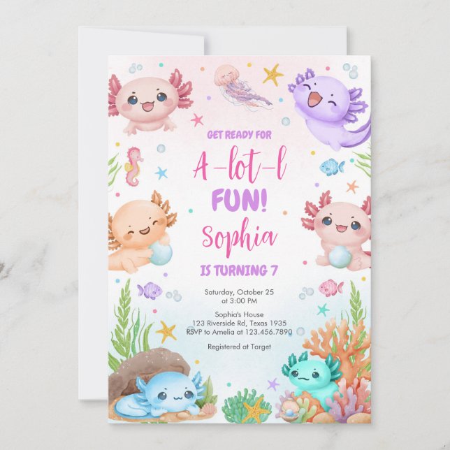 Convite Axolotl Alotl Fun Birthday Party Invitation (Frente)