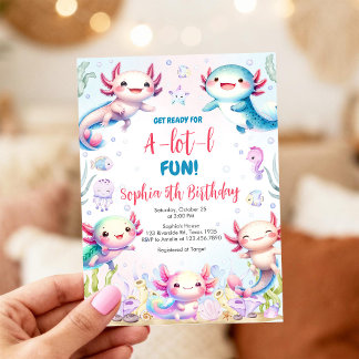 Convite Axolotl Alotl Fun Birthday Party Invitation