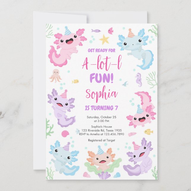 Convite Axolotl Alotl Fun Birthday Party Invitation (Frente)