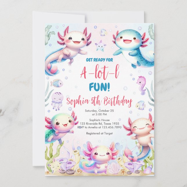 Convite Axolotl Alotl Fun Birthday Party Invitation (Frente)