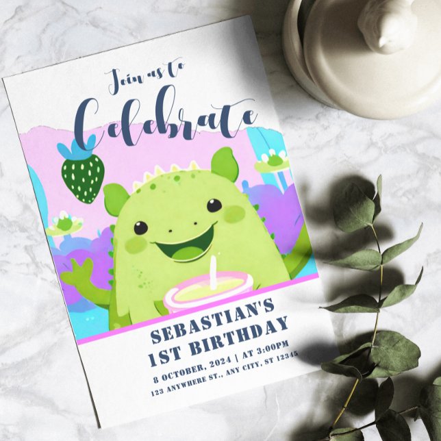 Convite Axolotl Bebendo Leite primeiro aniversario (Axolotl Drinking Milk 1st Birthday Invitation
)