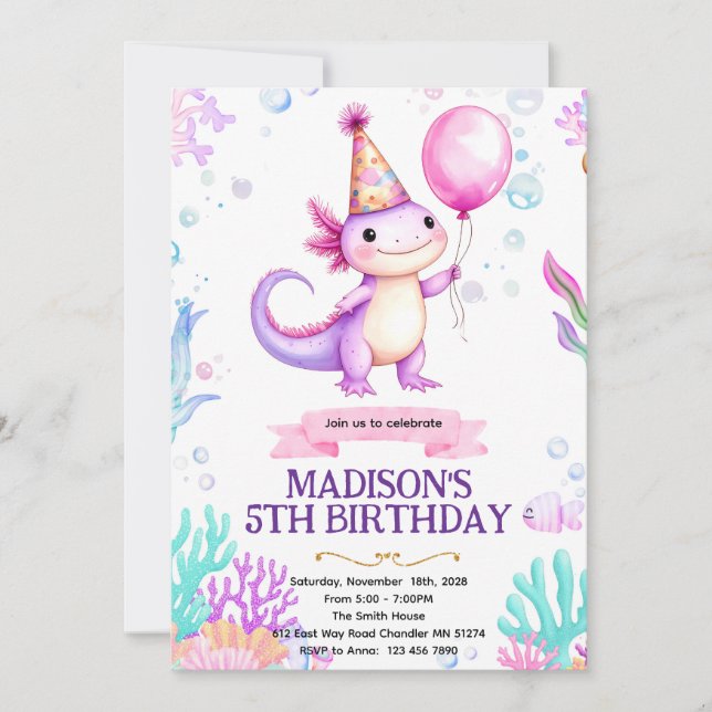 Convite Axolotl Birthday party invitation (Frente)