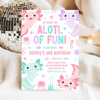 Convite Axolotl Girl Party Alotl Fun Birthday Invitation