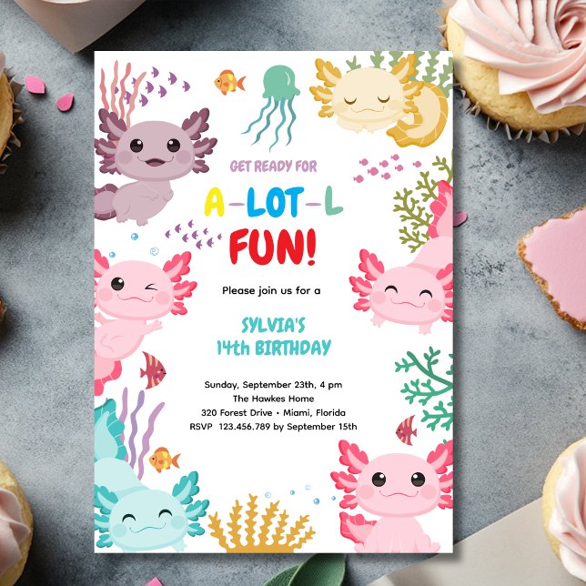 Convite Axolotl kids birthday Invitation (Criador carregado)