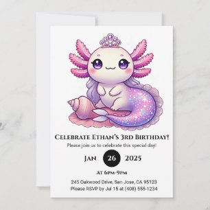 Convite Axolotl Mermaid Princess Birthday
