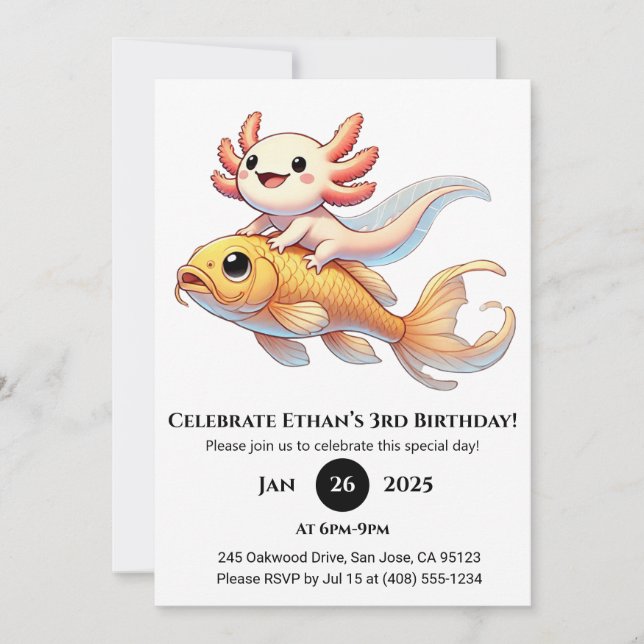 Convite Axolotl on Koi Birthday (Frente)