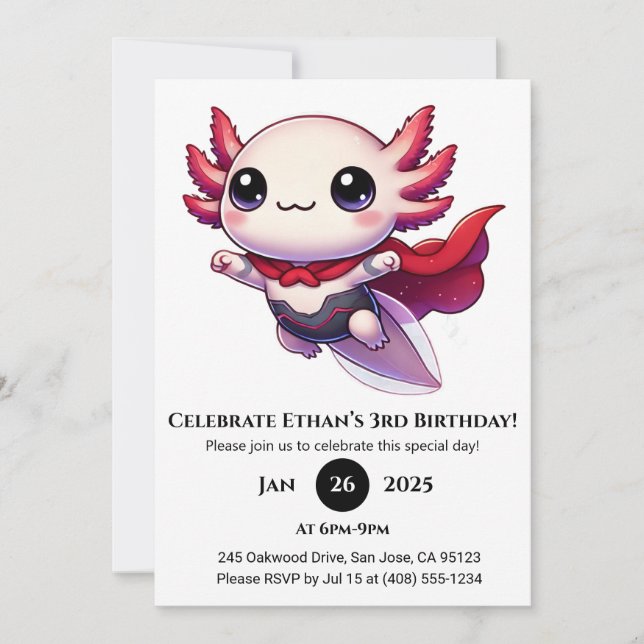 Convite Axolotl Superhero in Armor Birthday (Frente)
