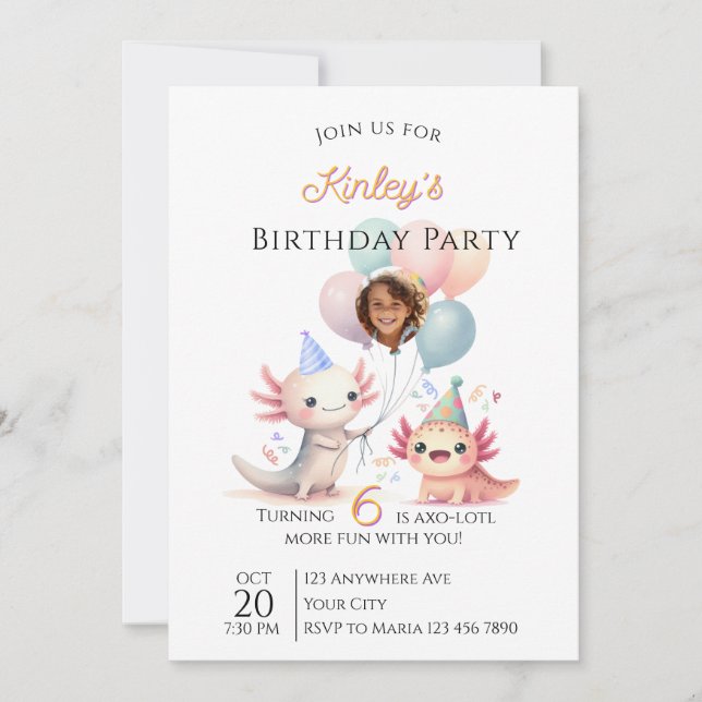 Convite Axolotl-themed Birthday Invitation (Frente)
