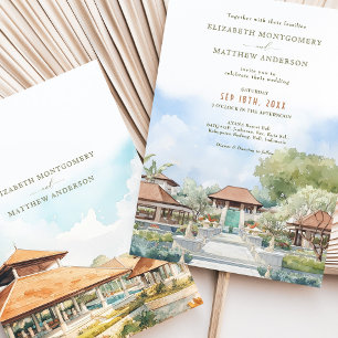 Convite AYANA Resort   Bali Wedding Watercolor Scenery