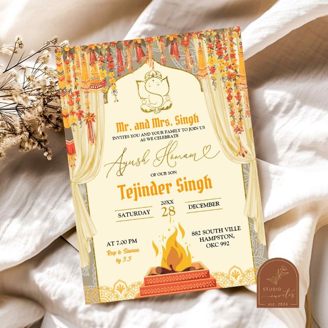 Convite Ayush Homam Indian Baby Cradle Ceremony (Criador carregado)