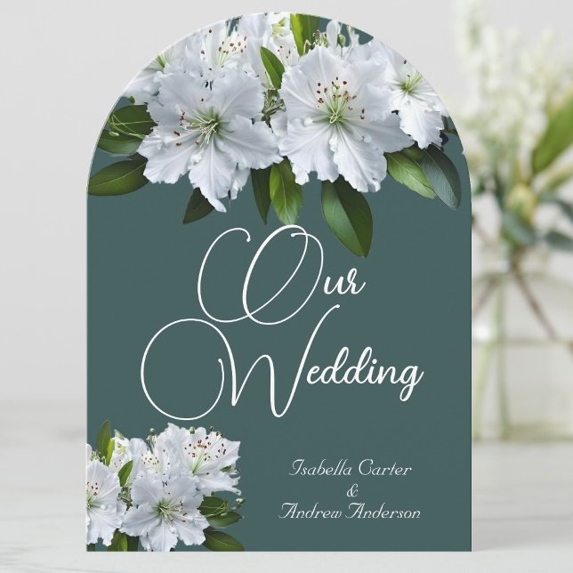 Convite Azáleas Orgânicas de Casamento Brancas Cinza Verde (Criador carregado)