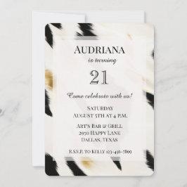 Convite Azeitona Dourada do Glam Branco Negro - Aniversári