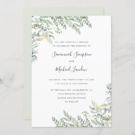 Convite Azeitona Pintada e folhas de casamento em aquarela