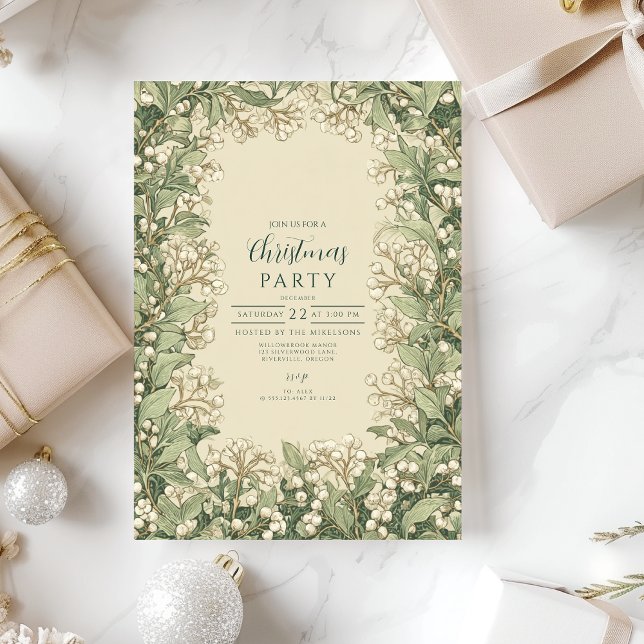 Convite Azevinho Branco Elegante de Natal (Criador carregado)