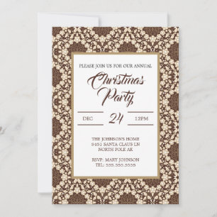 Convite Azevinho de Natal, Vintage Creme e Marrom