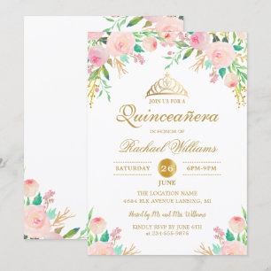 Convite Azoto Dourado Rosa Tiara Quinceañera 15