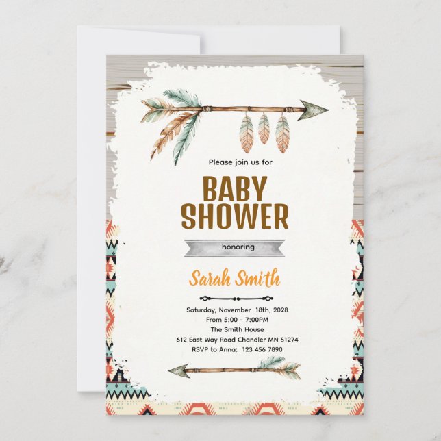 Convite Aztec Baby Boy Shower Invitation (Frente)