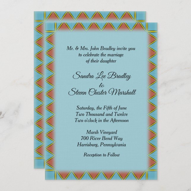 Convite Aztec Blue Wedation Invitation 5" x 7" (Frente/Verso)